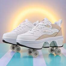 Teens/Youth Roller Skates, 4-Wheel Automatic Retractable , PU Splicing Unisex Inline Skates - Apricot - View 5