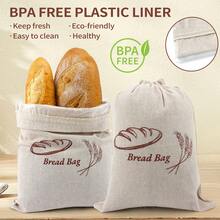 1pc Reusable Linen Bread Bag With TPU Lining, 30x38cm Drawstring Bread/Produce/Snack Storage Bag - 02 - View 2
