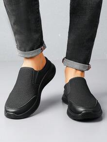 Men's Breathable Mesh Slip-On Loafers, Lightweight Soft Sole Casual Shoes, Convertible Backless Beijing Cloth Shoes - Black - View 4