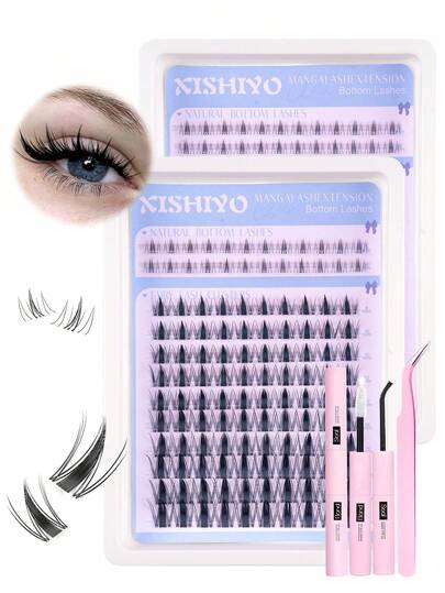 124pcs D-Curl Natural Look Individual False Eyelashes Set, Includes Lashes & Adhesive, Styles Available, Beginner-Friendly, Lengthening & Lightweight, Super Soft DIY Lash Extensions, Reusable, Portable, Suitable For Daily Wear, Travel, Makeup, Cosplay, Full Face & Everyday Use