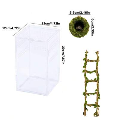 4pcs Reptile Habitat Kit, Acrylic Terrarium With Grass Mat, Hide House, Climbing Ladder, Suitable For Tarantulas, Hermit Crabs, Mantis, Stag