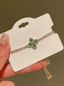 1pc 925 Sterling Silver Delicate Flower Cubic Zirconia Adjustable Bracelet, Suitable For Women's Daily Wear, Dates, Graduations, Parties, Birthdays And Other Occasions - Diamond-shaped Flower Bracelet - View 4