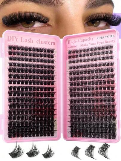 CMAYOME 384/544pcs C-Curl Mixed Length 8-16mm Fluffy & Lightweight Natural Eyelash Extension Kit, Reusable Eyelash Clusters, C-Curl Individual False Eyelashes