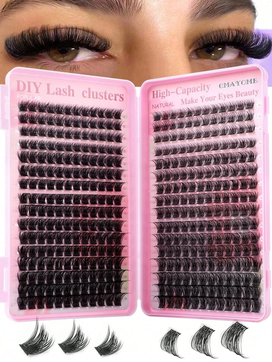 CMAYOME 384/544pcs C-Curl Mixed Length 8-16mm Fluffy & Lightweight Natural Eyelash Extension Kit, Reusable Eyelash Clusters, C-Curl Individual False Eyelashes