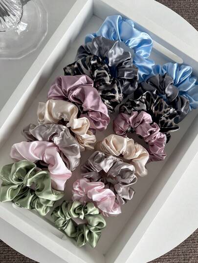 16pcs/Set Women's Solid Color Scrunchies, High Elasticity Hair Ties, Soft Satin Hair Accessories, Versatile & Casual Ponytail Holders Scrunchy Hair Ties Beauty Home Bedroom Decor