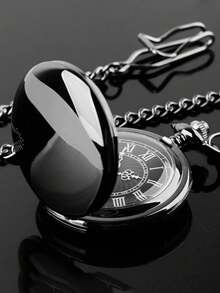 蒸汽朋克风格素面怀表，黑色石英项链，男女通用怀表链，生日、婚礼和周年纪念礼物 - 均碼 - 查看 3
