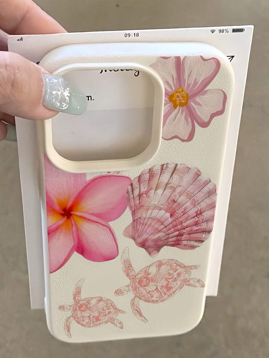 1 buah Casing Ponsel Minimalis Motif Leci Putih dengan Tekstur Matte, Perlindungan Lensa, dan Cangkang Kura-kura Laut Merah Muda, Kompatibel dengan iPhone 16 Pro Max, 17/16/15/14 Plus/13/12/11, Air, Series, Versi Internasional, Bukan Versi Domestik - MultiWarna - View 1