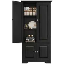 Furchen küchenschrank mehrzweckschrank, Schwarz Wohnzimmerschrank mit 4 Türen und verstellbarem Regal, 59 x 32 x 123 cm - Schwarz - Übersicht 8