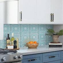 MORCART 20 paquetes de adhesivos para salpicadero - Azulejos autoadhesivos de PVC de 8" X 8", pegatinas de vinilo autoadhesivas para cocina, baño, lavandería, chimenea, escaleras con diseño de flores en relieve 3D en color turquesa - Pegatinas de pared en relieve - Ver 4