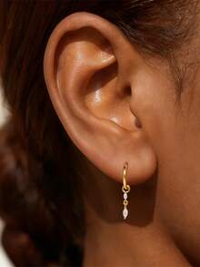 1件装 DIY 耳环吊坠，女士可混搭耳环吊坠，18K镀金镶嵌立方氧化锆小水滴耳洞耳环吊坠，耳骨环耳环吊坠，肚脐环吊坠 - 金色 - 查看 5