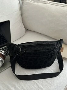 Fashionable Printed Women's Chest Bag, New Leopard Print Waist Bag, Large Capacity Commuter Crossbody Bag - Black - View 2