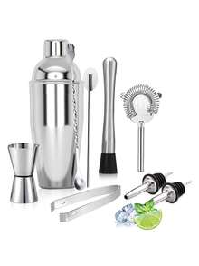 5/6/9件套不锈钢鸡尾酒调酒器套装，调酒师工具套装，适用于鸡尾酒制作、派对和酒吧 - 查看 1