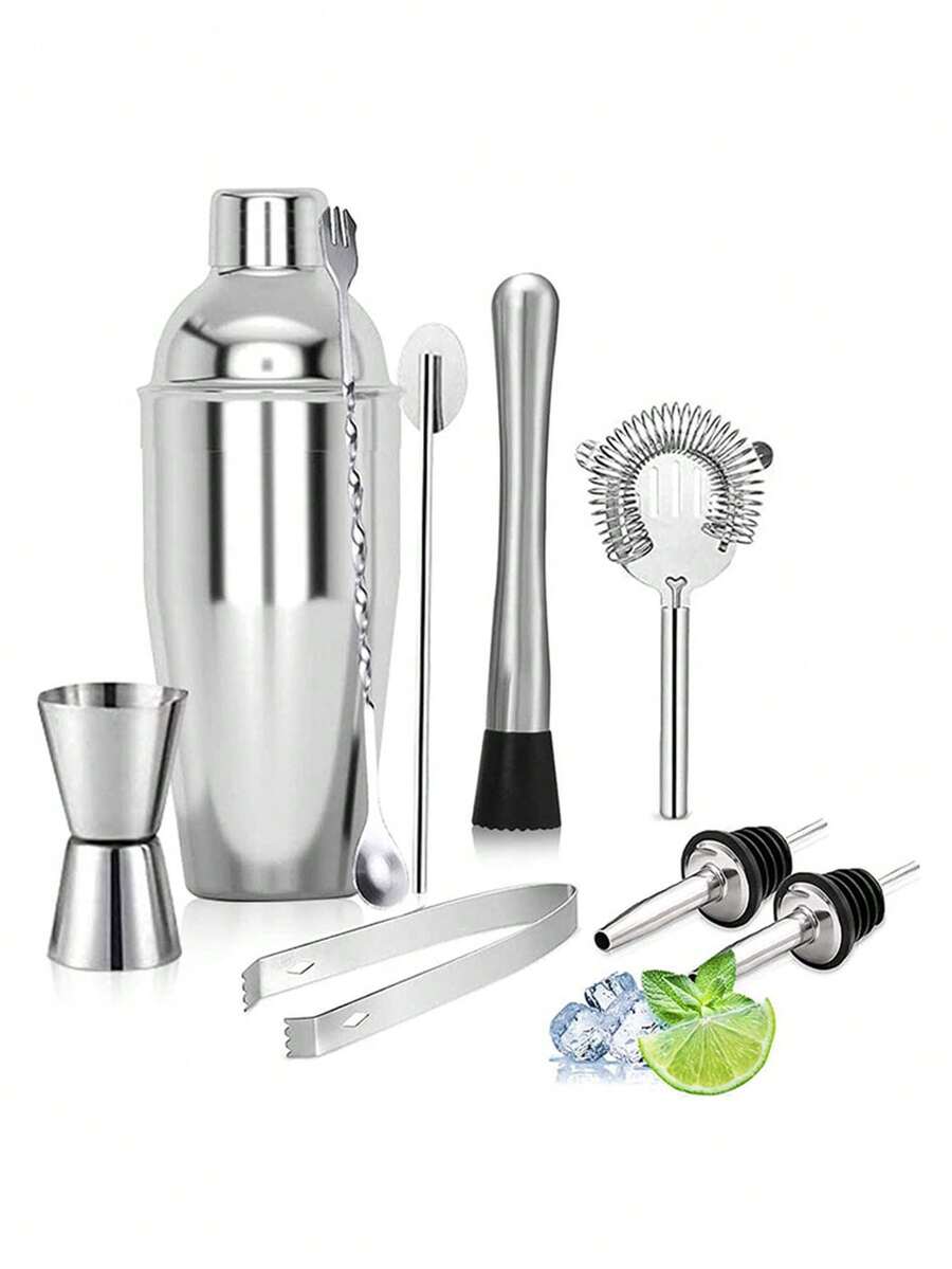 5/6/9件套不锈钢鸡尾酒调酒器套装，调酒师工具套装，适用于鸡尾酒制作、派对和酒吧 - 查看 1