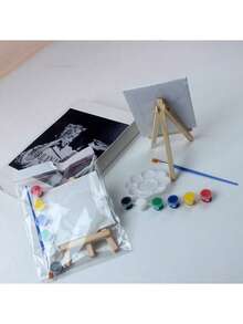 6件套迷你绷框画布、调色盘、画笔、画架、6色颜料、木制画架、艺术底涂画布，适用于绘画、丙烯颜料倾倒、油画和湿画技法，DIY微型房屋装饰，圣诞礼物、生日礼物、母亲节礼物、复活节礼物、毕业交换礼物 - 套裝 - 查看 9