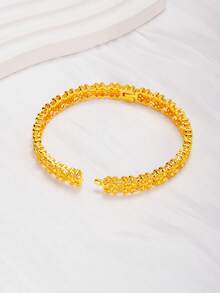 1pc 24K Gold Plated Middle Eastern Style Fashion Bangle Bracelet, Luxury African//Nigerian Women's Wedding Party Accessory, Bohemian Jewelry - Gold - View 4