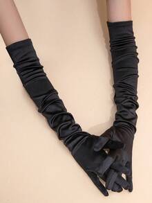 1 双缎面晚宴手套，旅行，节日 - 黑色-14623 - 查看 4