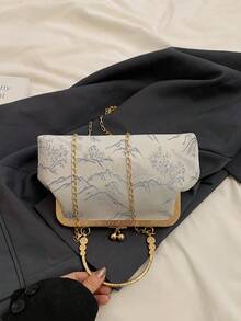 Fashion Graffiti Pattern Handbag, Elegant Tote Bag For Party And Shopping, Pattern Placement Random - Baby Blue - View 10