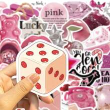 50张卡通粉色贴纸，Y2K风格都市女孩贴纸，可爱粉色贴纸，适用于水瓶、吉他、行李箱、手机壳、笔记本电脑、滑板、礼物等。 - 彩色 - 查看 4