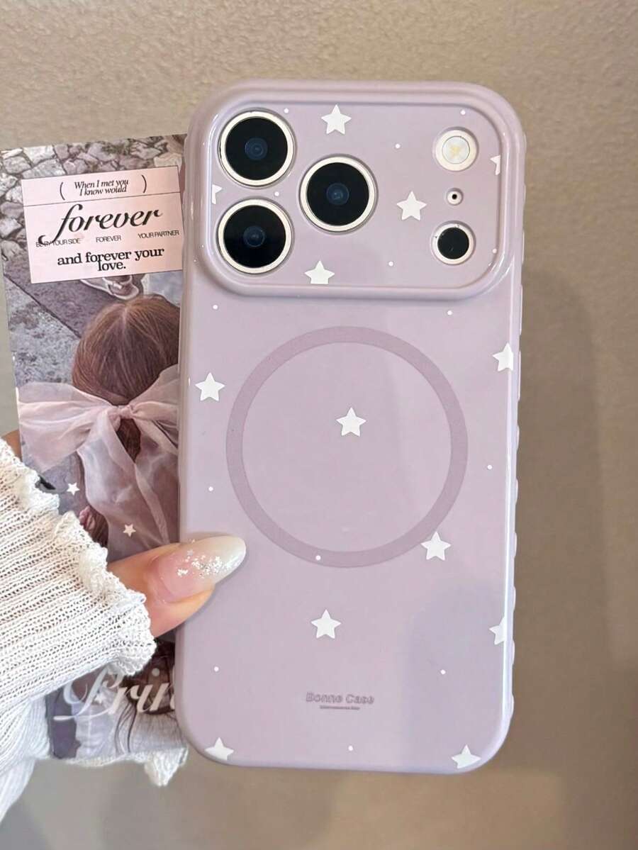 Minimalist Retro Star Magnetic Phone Case Suitable For IPhone 17 16 15 14 13 12 11 - Mauve Purple - View 1