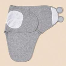 1pc Infant Soft & Cozy Gray 100% Cotton Anti-Startle Swaddle Blanket, Adjustable Hook And Loop Wrap Suitable For Newborn Daily Use - Grey - View 4