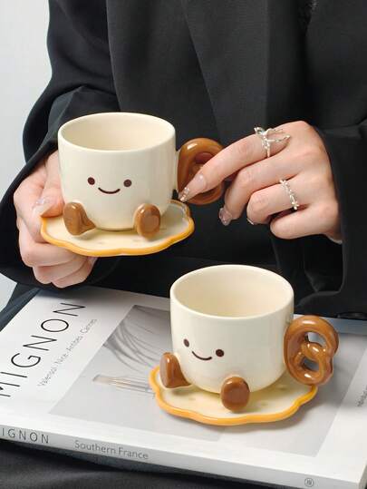 1 Set de taza y platillo de cerámica con forma de pies de muñeca, taza para latte, taza para avena, taza elegante para el hogar/oficina para latte y té, regalo para el Día de San Valentín, Día de la Madre, Acción de Gracias para amantes del café