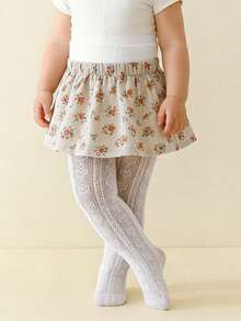 2pcs/Set Baby Girls' Sweet Lady-Like Heart Jacquard Mesh Leggings, Suitable For Girls' Daily Wear In Summer - White - View 6