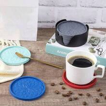 1个/6个硅胶杯垫，6个套装带支架，饮料杯和葡萄酒杯杯垫，加厚防滑不粘托盘 - 彩色 - 查看 5