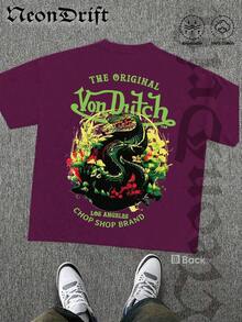 Summer Tops2026NeonDrift Double-Sided Printing Men's T-Shirt Men's Short-Sleeve T-Shirt100% Cotton Fabric Soft & Skin-Friendly Unisex Style Gifts For Spring Festival, Valentine's Day, St. Patrick's Day & World Cup-Van Dutch Dragon Print Men T Shirt Classic Americana Style Graphic Tee Streetwear Fashion Casual Wear For Car Enthusiasts And Vintage Culture Loverssummer Clothes - Màu Đỏ Sâu - Xem 3