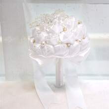 1支7英寸新娘玫瑰花束，婚礼新娘伴娘花束，人造玫瑰花束，多色，乡村婚礼花束，适合伴娘，西式婚礼丝带人造花束，适合户外摄影和拍照道具 - 1PC - 查看 6
