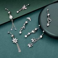 15PCS 14G Stainless Steel Belly Button Rings With AAA Cubic Zirconia - #4-silvertone-charm - View 2