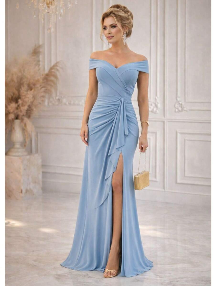 Bridesmaid Dress Guests Promotion Olive Green Fuchsia Black Lilac Terracotta Emerald Royal Red Marsala Navy Dull - 藍色寧靜 - 查看 1