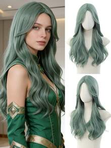 女士绿色长卷发动漫角色扮演假发，采用耐热高温纤维制成，适合派对、学校嘉年华、音乐会、度假摄影、复活节主题活动、动漫展、圣帕特里克节等场合佩戴。 - 綠色 - 查看 9