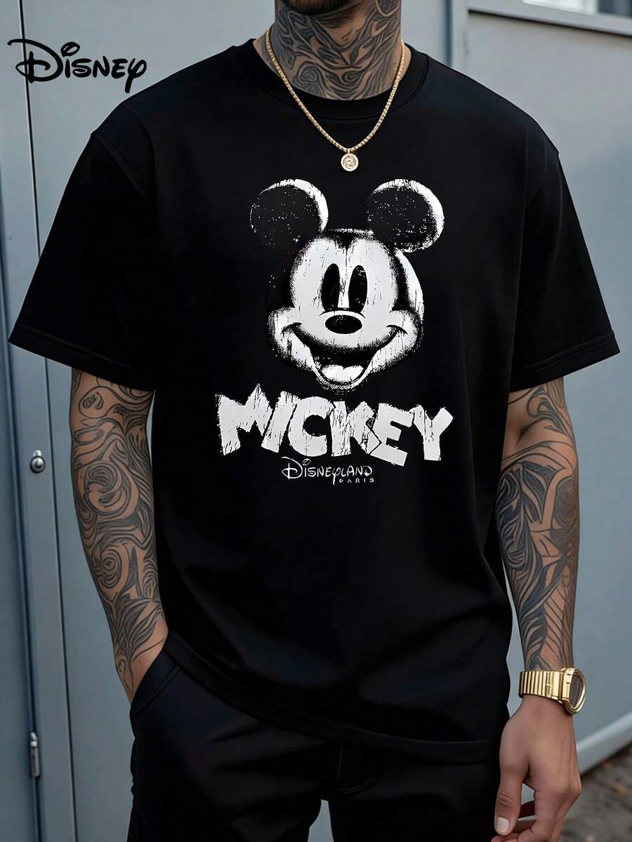 DISNEY Mickey Mouse T-Shirt For Men & Women - Unisex Short Sleeve Tee With Iconic Mickey Print, Round Neck Casual Shirt, Breathable Summer Wear Suitable For Parties, Gifts, Everyday Outfits - Machine Washable Disney Apparel - 黑色 - 查看 1