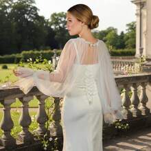 1pc European And American Style Elegant Wedding Gown Shawl, Flare Sleeve Bridal Robe - Multicolor - View 2