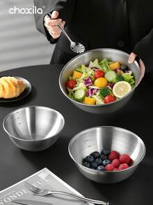 1 tô trộn bằng thép không gỉ có vạch chia định lượng, chống gỉ, dễ vệ sinh và xếp chồng được, lý tưởng cho việc nấu nướng, làm bánh và chuẩn bị bữa ăn trong nhà bếp. - Cái bát - Xem 3