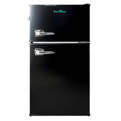  IceBlue 3.2 Cu.Ft Mini Fridge With Freezer, 2-Door Compact Refrigerator, With Bottle Opener, Removable Glass Shelves, Adjustable Temperature, Black