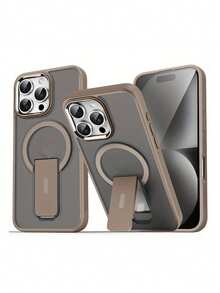 1pc Luxury Frosted Semi-Transparent Magnetic Wireless Charging Phone Case With Stand, Suitable For IPhone 17 Pro Max 16 15 14 13 12 11 Pro Max Plus, Metal Camera Ring, Shock-Absorbing Soft Bumper Hard Back Cover - Desert Gold - View 8