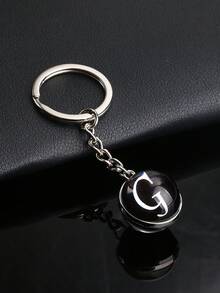 26pcs Alphabet Glass Ball Keychain, Time Gem Double-Sided Pendant Keyring, Metal Key Chain Accessory, Small Gift - Black - View 32