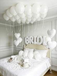30-45pcs Bride Balloon Set - 40 Inch White BRIDE Banner Decor, Matte White Latex Balloons, White Heart Foil Balloons, Fake Flower Petals, Suitable For Bridal Shower, Bachelorette Party, Wedding Engagement Decoration, Bride Room Decor, Bride To Be Supplies, Home Atmosphere, Photo Props - trắng - Xem 2