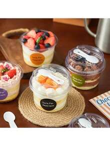 100/50/10/1pc Reusable Yogurt, Pudding, Oatmeal Cups With Lids And Spoons, Shatterproof Pudding Cups, 2 Sizes Dessert Cups Assorted + Decorative Stickers, Transparent Cream Cake Packaging Boxes, Suitable For Dessert Packaging, Refrigeration, Display, Outdoor Picnic And Travel (Sticker Style Random) - View 8