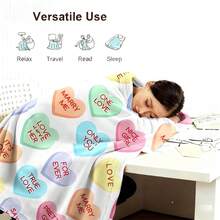 1 pieza Manta de franela con estampado digital cómodo y colorido de corazones, diseño de punto suave de poliéster, uso versátil, lavable a máquina, manta de felpa ideal para el hogar, viajes, exteriores, todas las estaciones, regalo de boda - Multicolor - Ver 9
