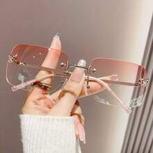 1PC Women's Metal Square Rimless Butterfly Glasses With Rhinestones, Candy Color, Y2K Fashion, For Vacation - Màu xanh lam - Xem 3