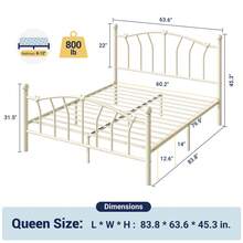 Allewie 14 Inch Twin/Full/Queen/King Size Metal Platform Bed Frame With Heart-Shaped Headboard And Footboard/Iron-Art Mattress Foundation/Under Bed Storage/No Box Spring Needed/Easy Assembly/Noise-Free/Cream White - Cream White - 查看 10