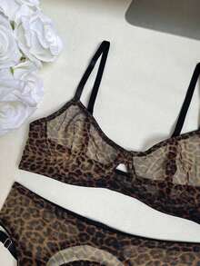 Wild See-Through Leopard Print Lingerie Garter Belt Lingerie Set, Rave - màu nâu - Xem 6