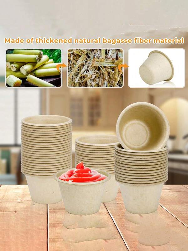 10/50/100 Pack Back To School Natural Bagasse Fiber Bowls 2oz Disposable Paper Cups Microwavable Sample Snack Charcuterie Serving Cups Disposable Ramekins For Sauce Portion Condiment Ice Cream Desserts