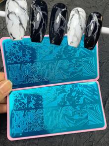 12*6cm French Marble Striped Nail Stamping Plates Geometric Rectangle Nail Art Stamping Template Marbling Stainless Steel Nail Design Stencil Tools DIY Nail Mold - Silver - View 4