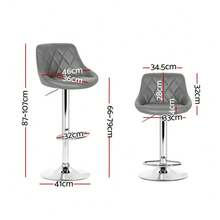 Artiss 2x Bar Stools Leather Padded Gas Lift Grey - 灰色 - 查看 2