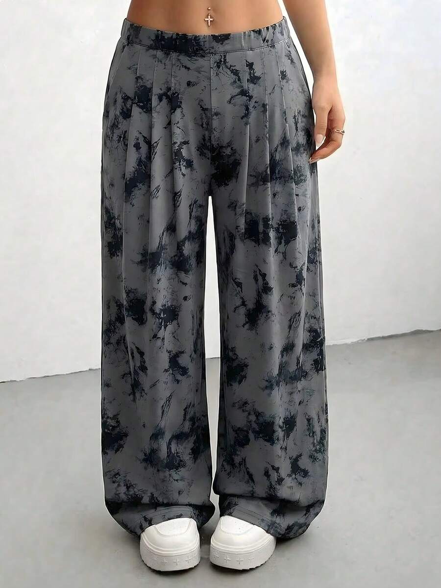 女士春夏休闲柔软宽松阔腿裤，时尚印花日常户外显瘦口袋运动裤 - 彩色 - 查看 1