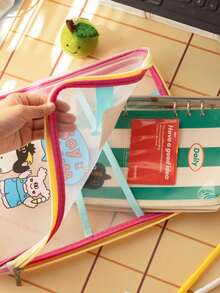 L-Shaped Zipper File Folder, Double-Layer Subject Classification File Bag, Transparent Zipper Storage Schoolbag - A5 - View 4