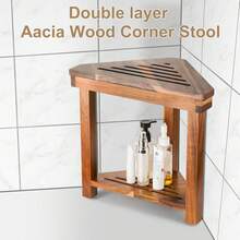 Corner Shower Stool, Shower Foot Rest For Shaving Legs, Small Shower Acacia Wood Waterproof Shower Bench - 角落淋浴凳-2026 - 查看 8
